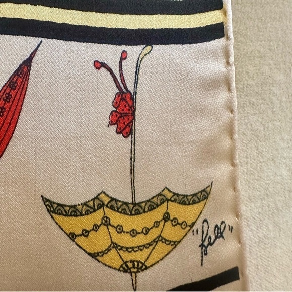 Vtg BELL Silk Twill Hand Painted Fringed Scarf Made in Italy - Picture 7 of 11
